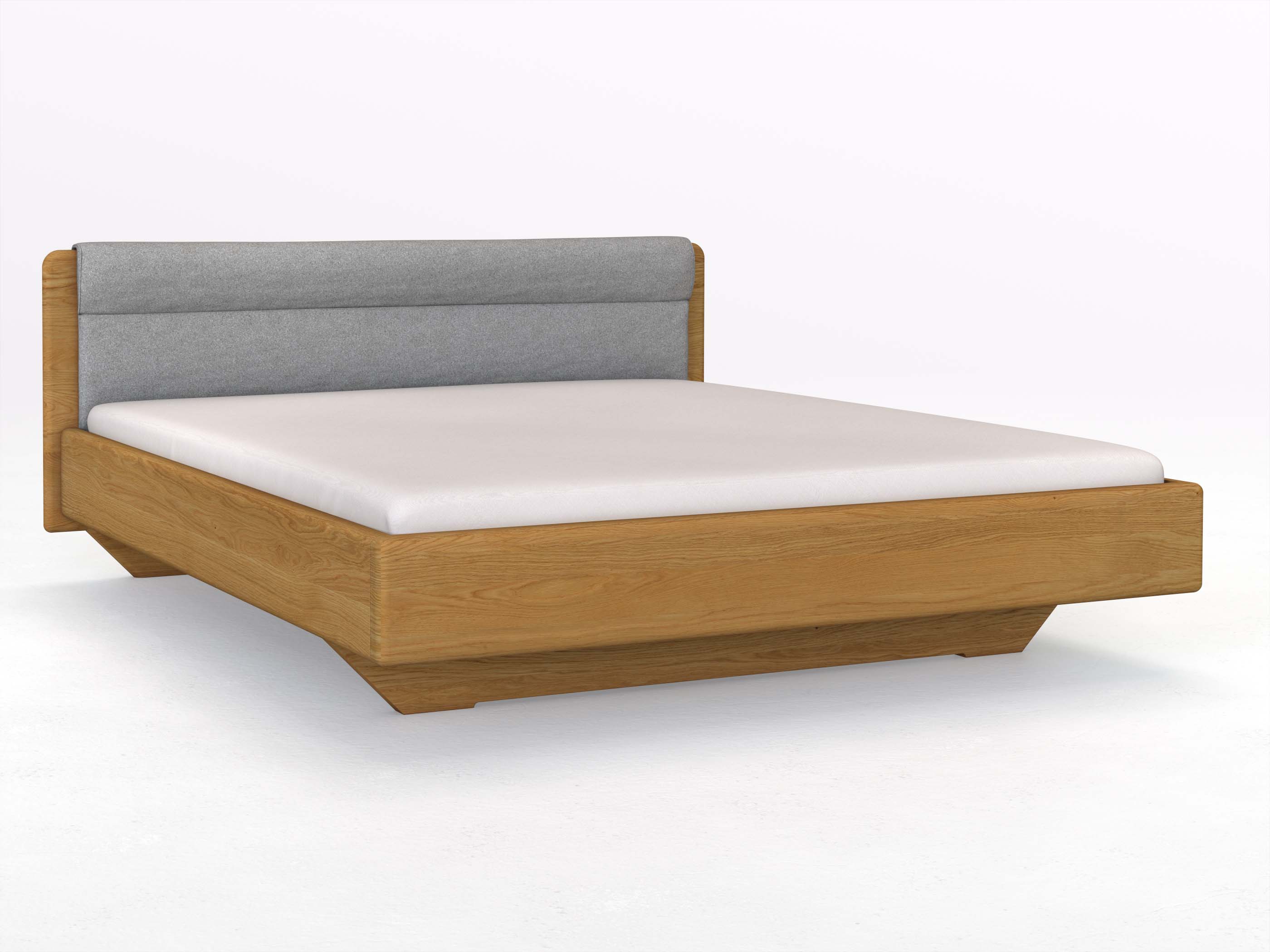 Eichenbett „Valentina“ in 180 x 200 cm, mit Stoffkopfteil - Stoff: Schafschurwolle „Loden“ in der Farbe Nebelgrau
