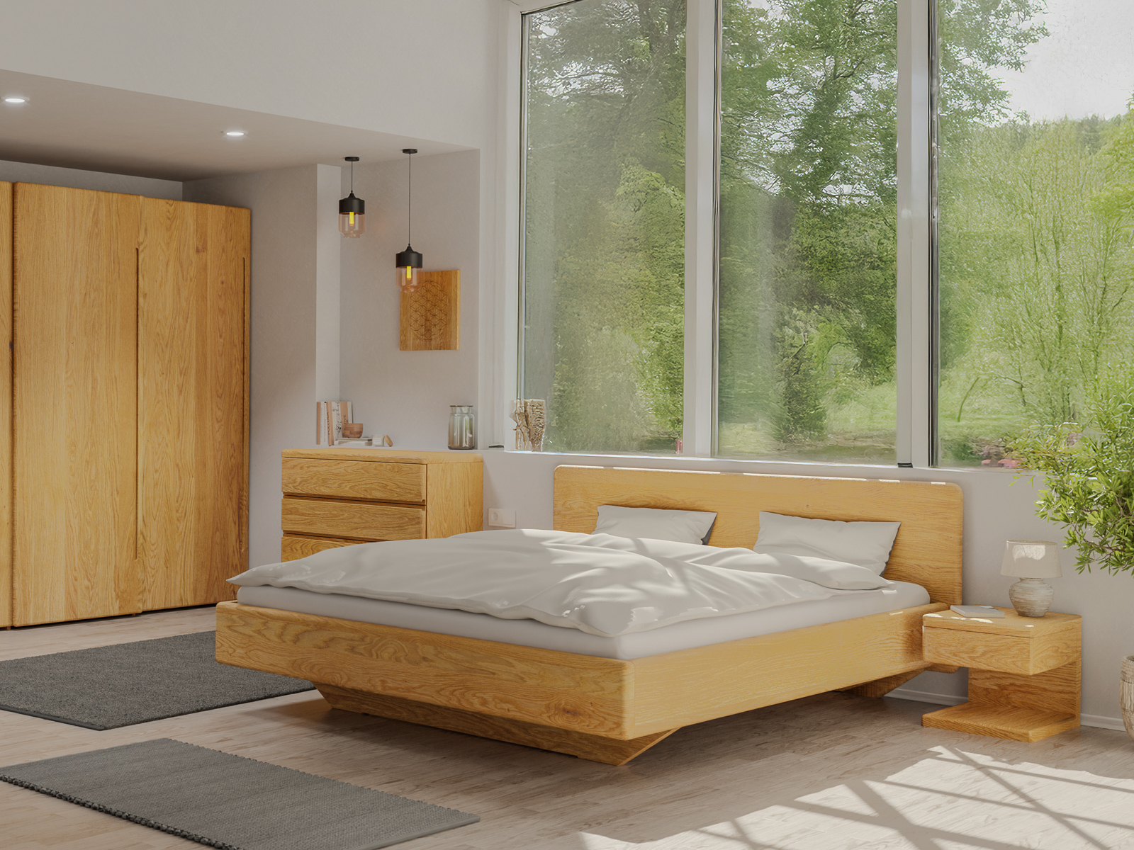 Schlafzimmer mit Eichenbett „Valentina“ in 180 x 200 cm