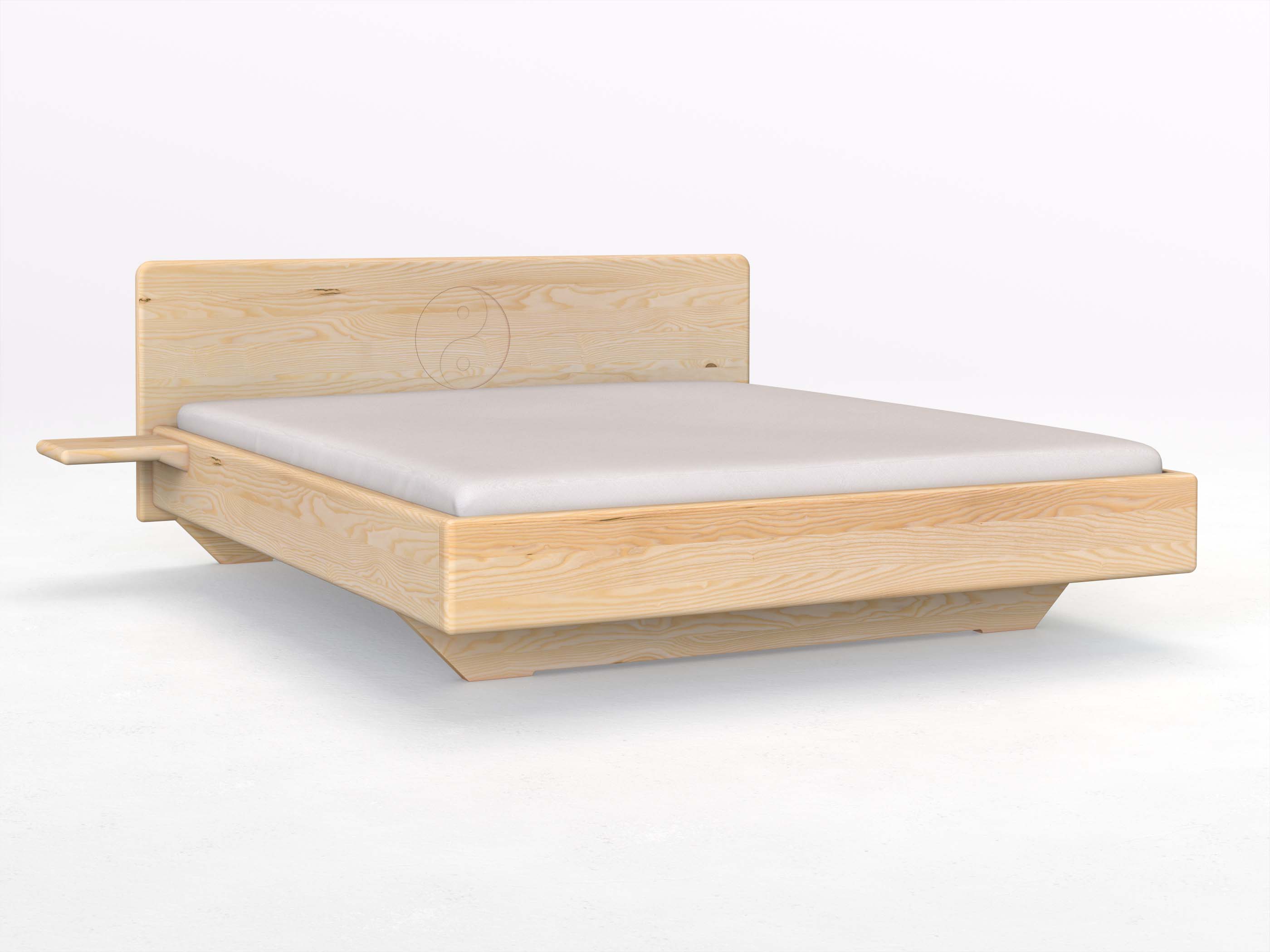 Eschenbett „Valentina“ mit 2 Ablagen und der Gravur „Yin + Yang“