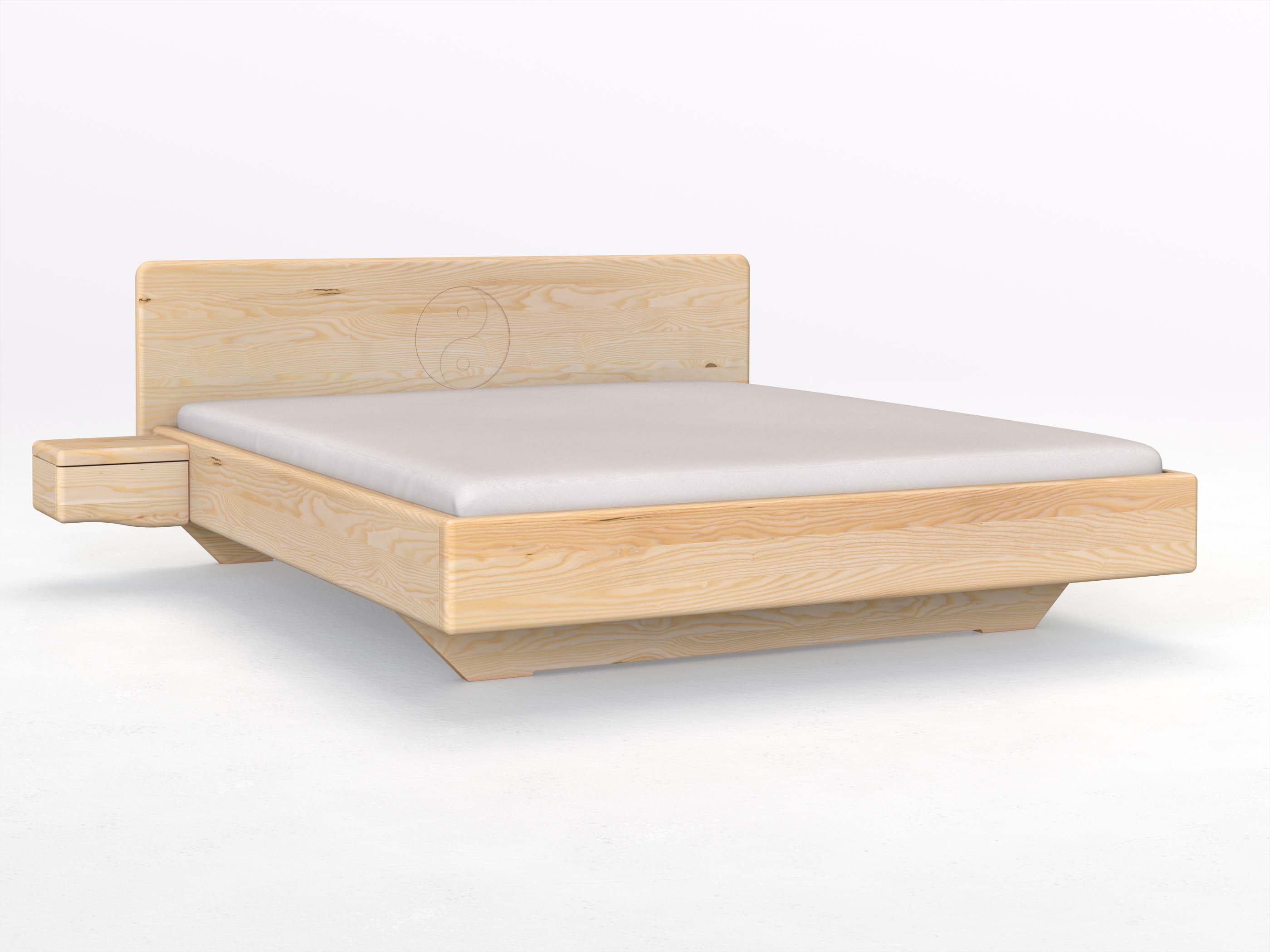 Eschenbett „Valentina“ mit 2 Nachttischen Griff: Welle und der Gravur „Yin + Yang“
