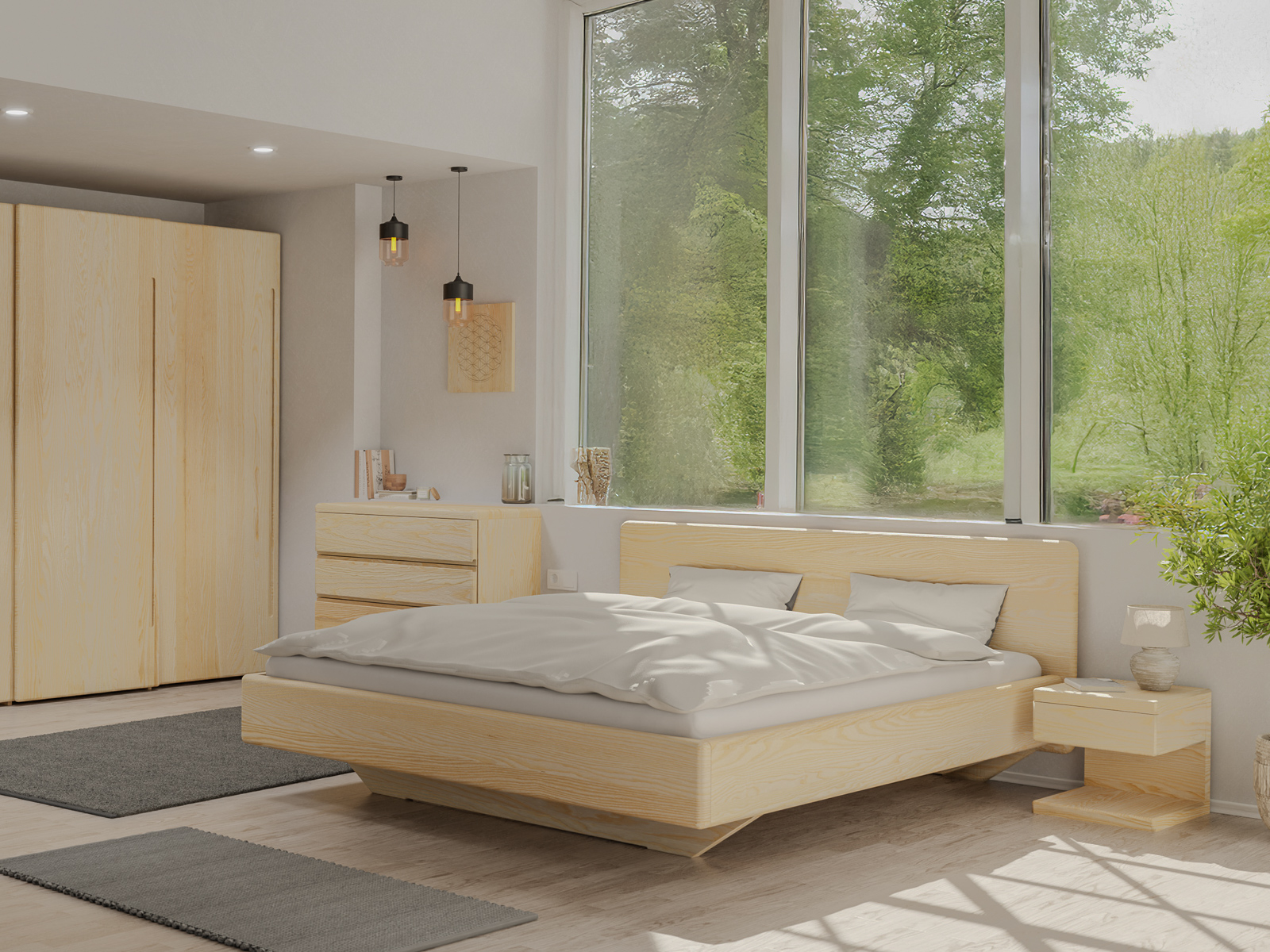 Schlafzimmer mit Eschenholzbett „Valentina“ 180 x 200 cm
