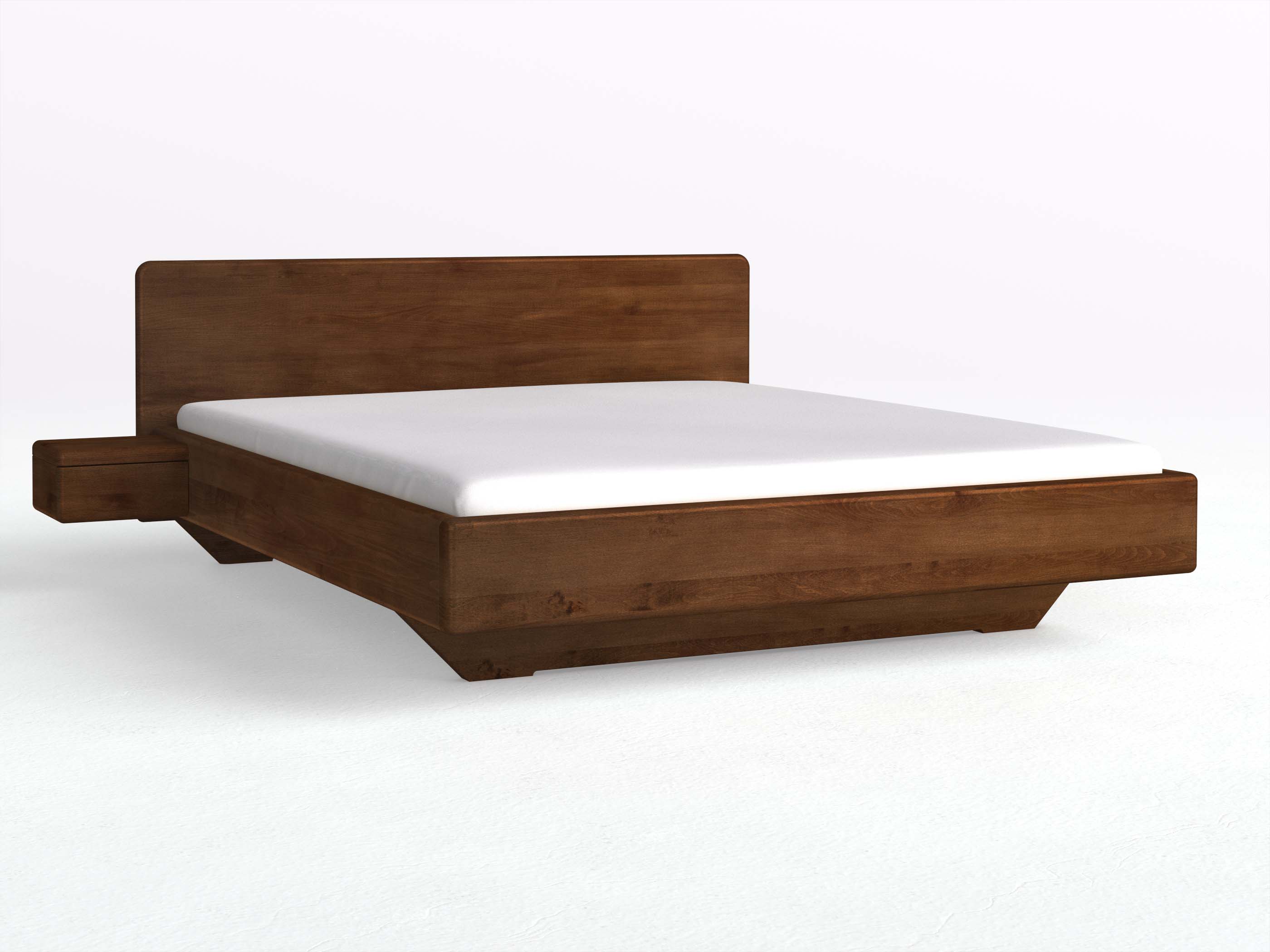 Buchenbett Dunkel „Valentina“ in 180 x 200 cm mit 2 Nachttischen - Griff: Grifflos