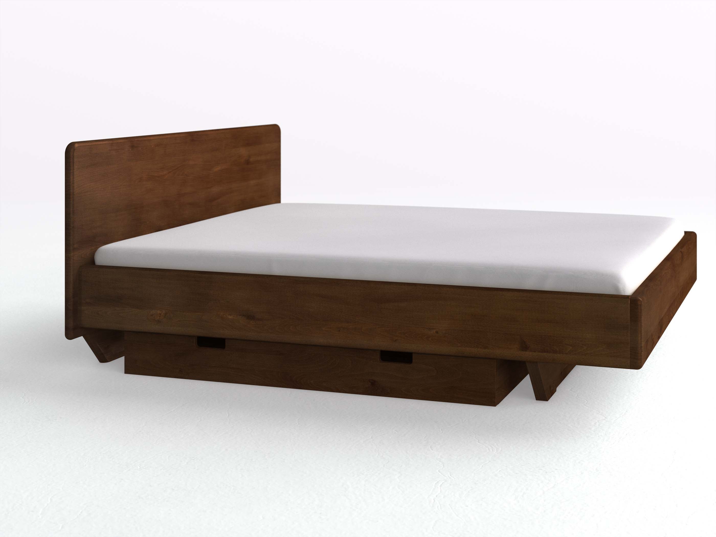 Buchenbett Dunkel „Valentina“ in 180 x 200 cm, mit langer Unterbettkommode