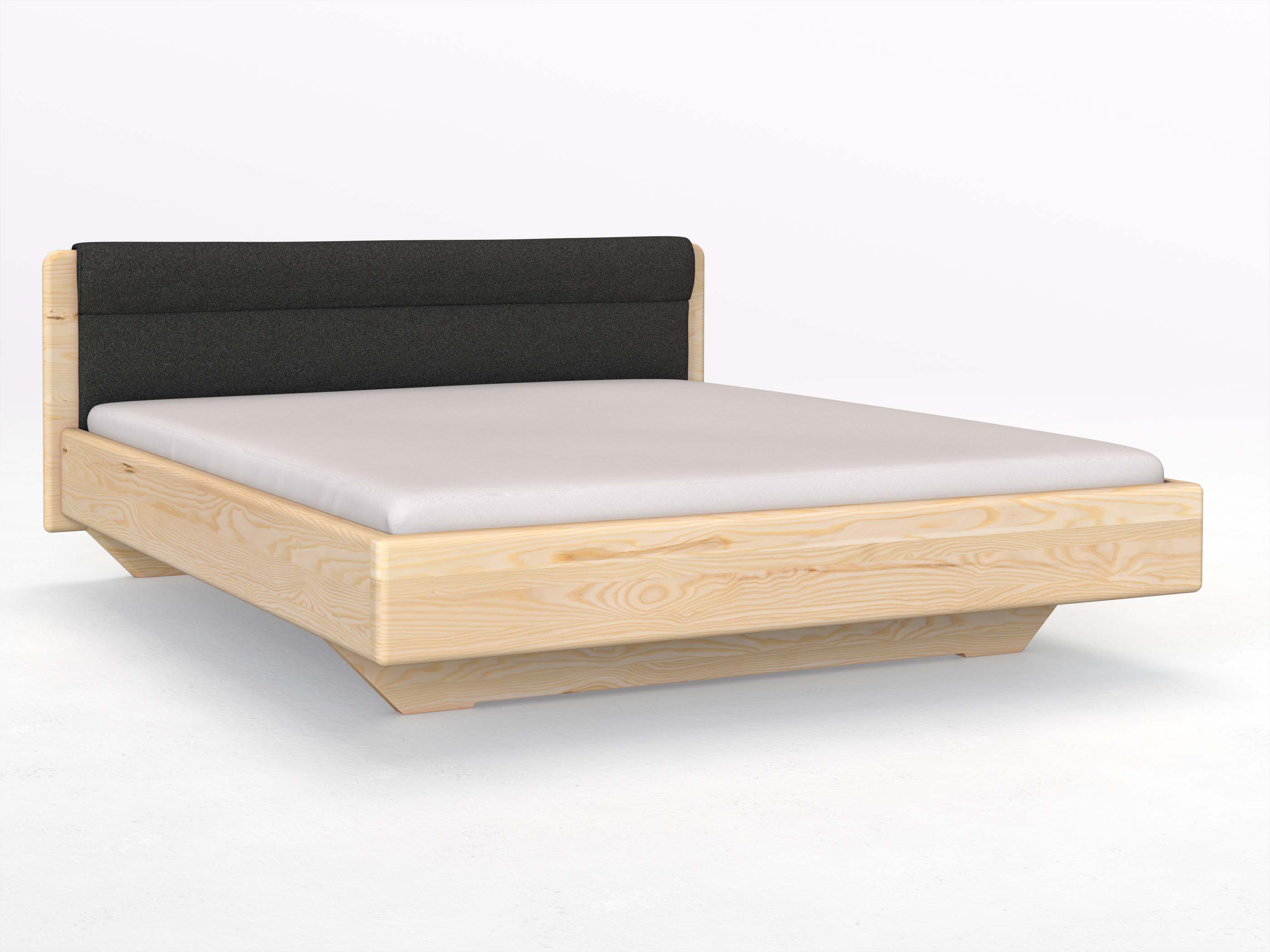 Eschenbett „Valentina“ in 180 x 200 cm, mit Stoffkopfteil - Stoff: Schafschurwolle „Loden“ in der Farbe Anthrazit