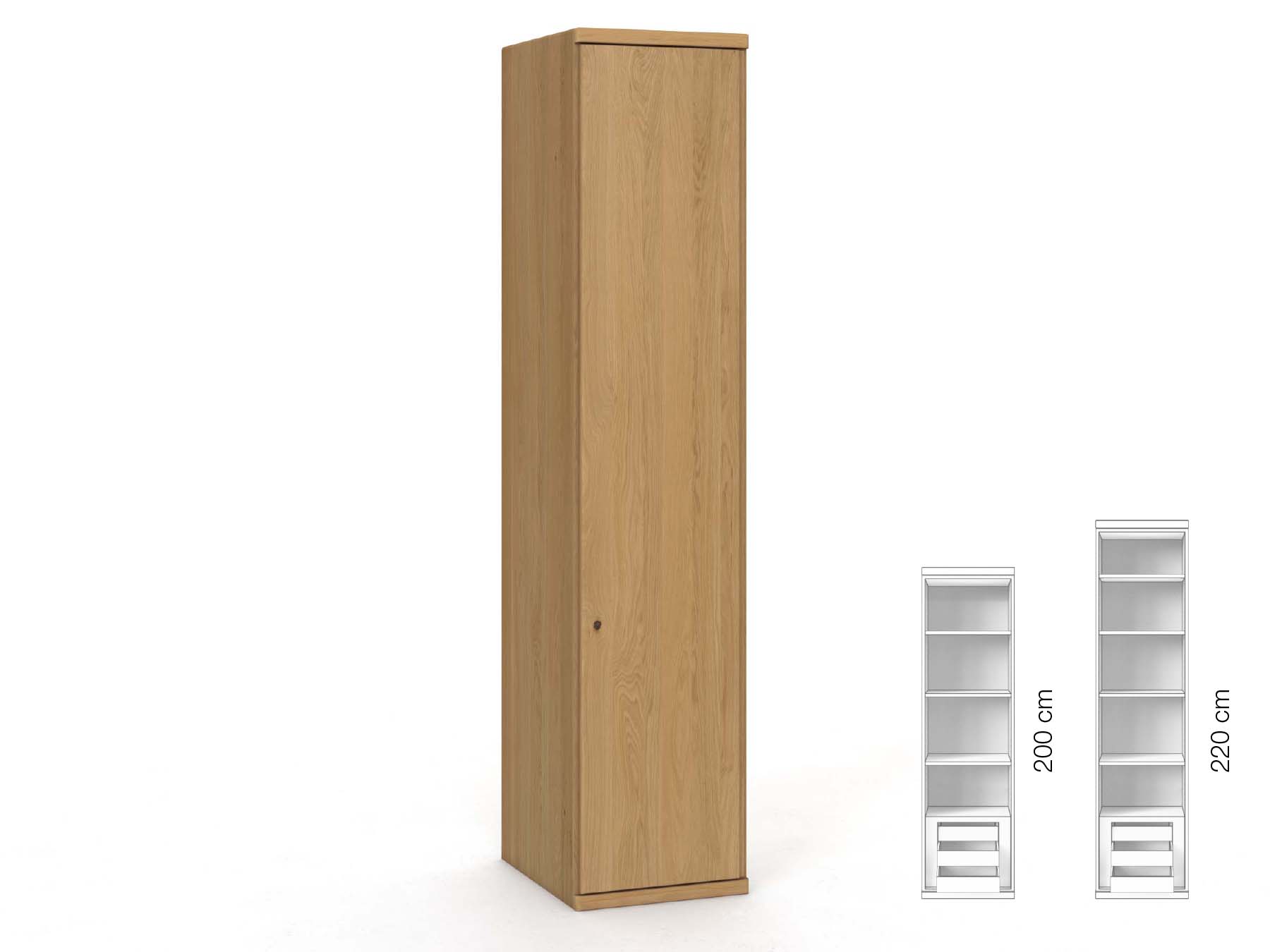 Eichenschrank Hell „Valentin“, 1-türig, Höhe 220 cm, Griffausführung „Patrizia“, Inneneinrichtung: C, Türanschlag links