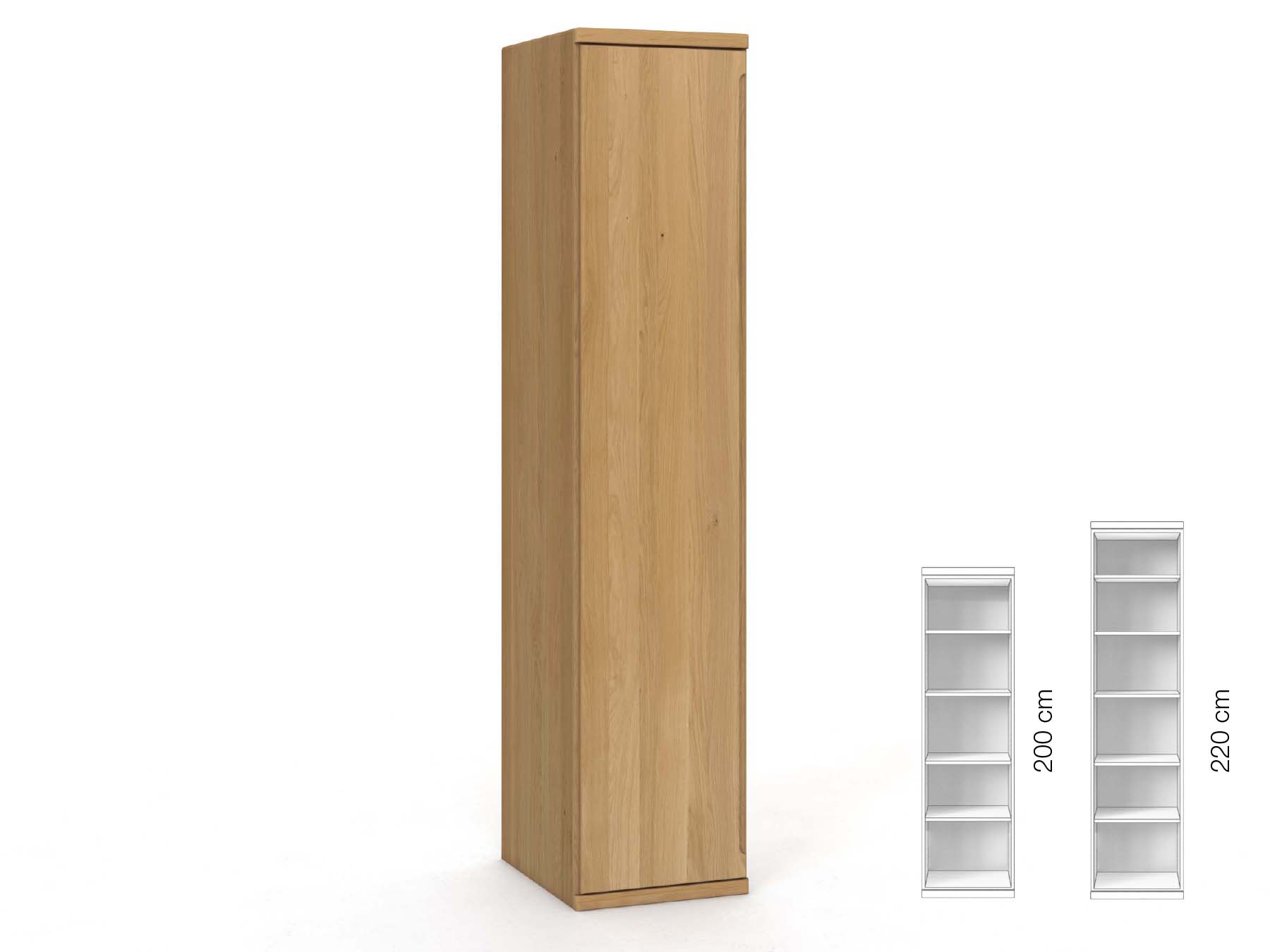 Eichenschrank Hell „Valentin“, 1-türig, Höhe 220 cm, Griffausführung „Lukas“, Inneneinrichtung: B, Türanschlag links
