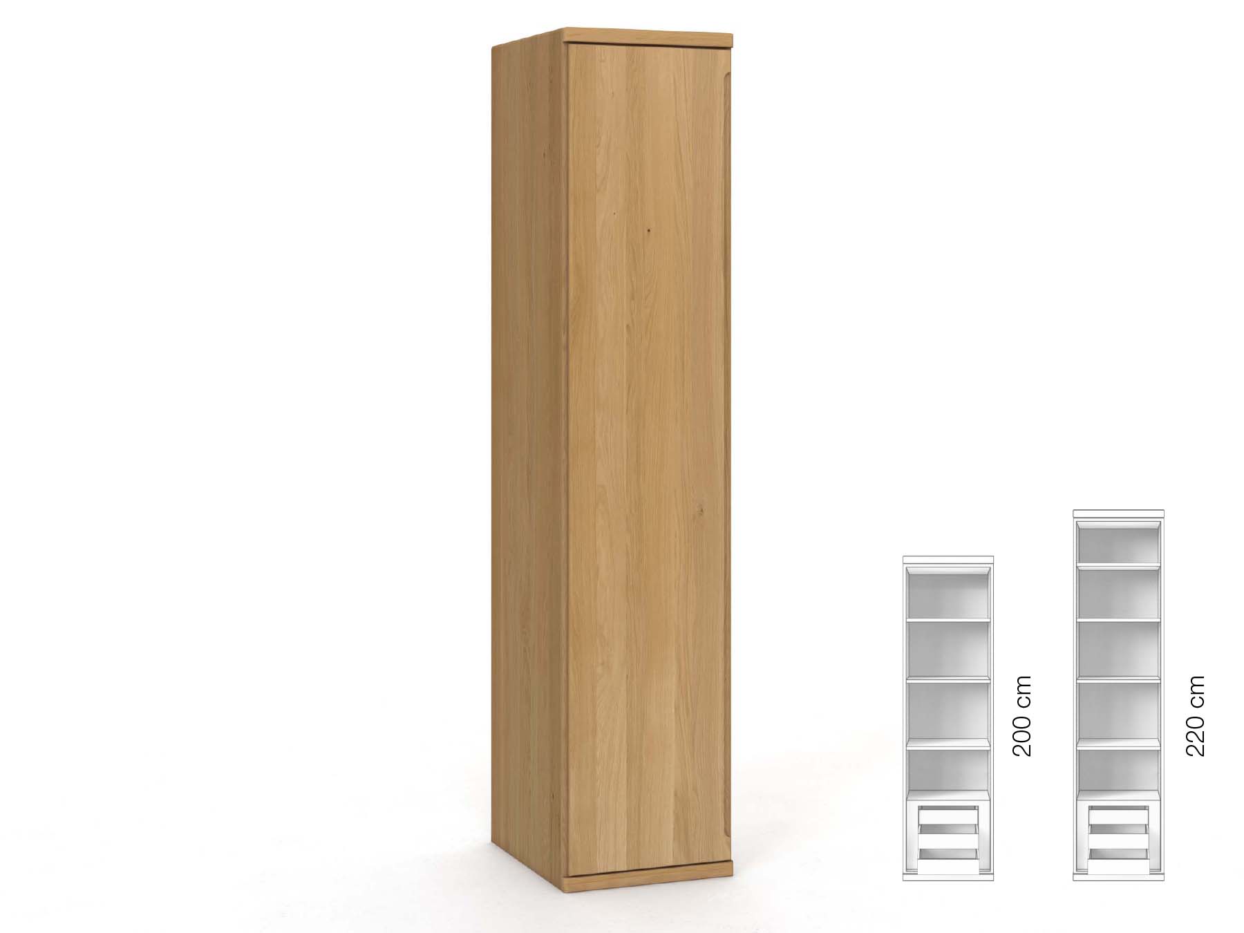 Eichenschrank Hell „Valentin“, 1-türig, Höhe 220 cm, Griffausführung „Lukas“, Inneneinrichtung: C, Türanschlag links