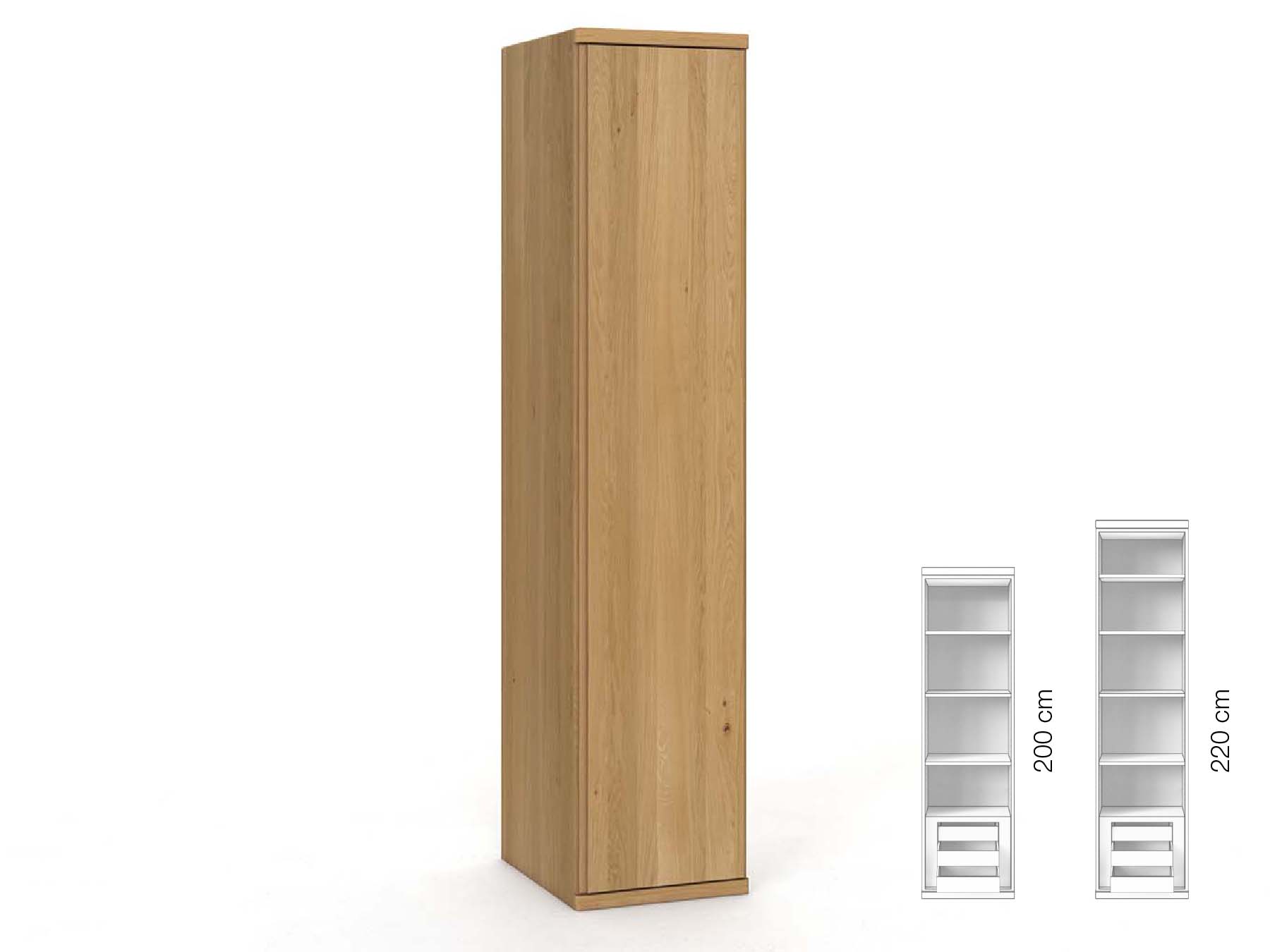 Eichenschrank Hell „Valentin“, 1-türig, Höhe 220 cm, Griffausführung „Patrizia“, Inneneinrichtung: C, Türanschlag rechts
