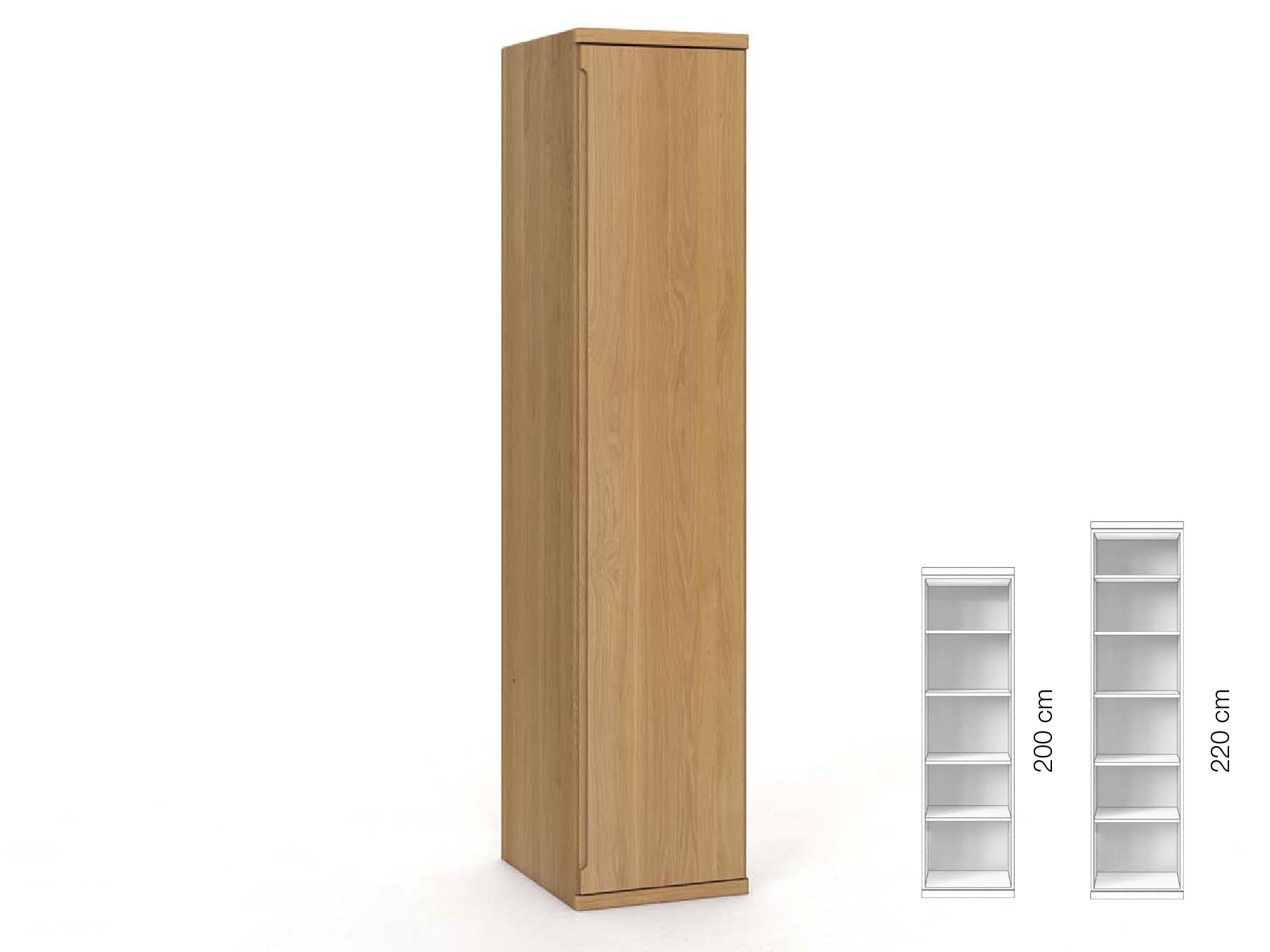 Eichenschrank Hell „Valentin“, 1-türig, Höhe 220 cm, Griffausführung „Lukas“, Inneneinrichtung: B, Türanschlag rechts