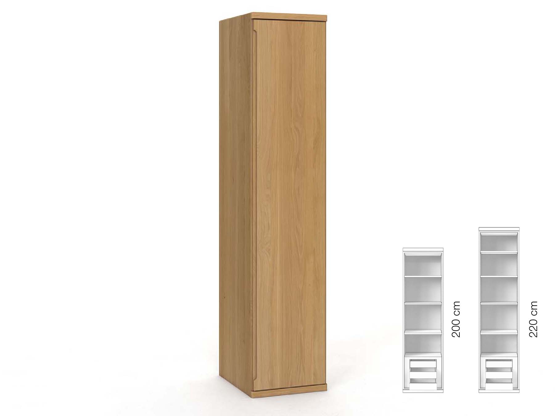 Eichenschrank Hell „Valentin“, 1-türig, Höhe 220 cm, Griffausführung „Lukas“, Inneneinrichtung: C, Türanschlag rechts