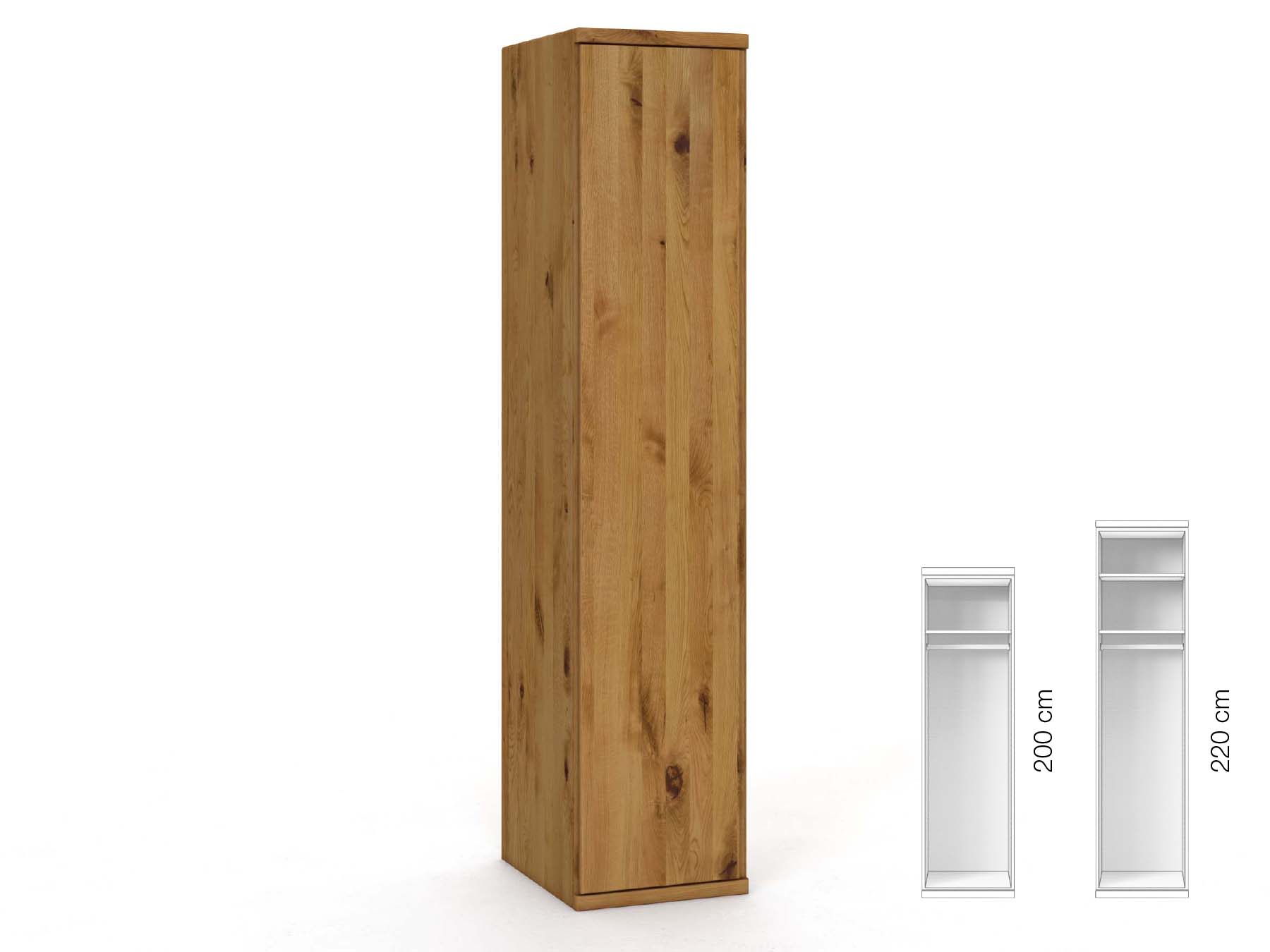 Wildeichenschrank „Valentin“, 1-türig, Höhe 220 cm, Griffausführung „Patrizia“, Inneneinrichtung: A, Türanschlag links