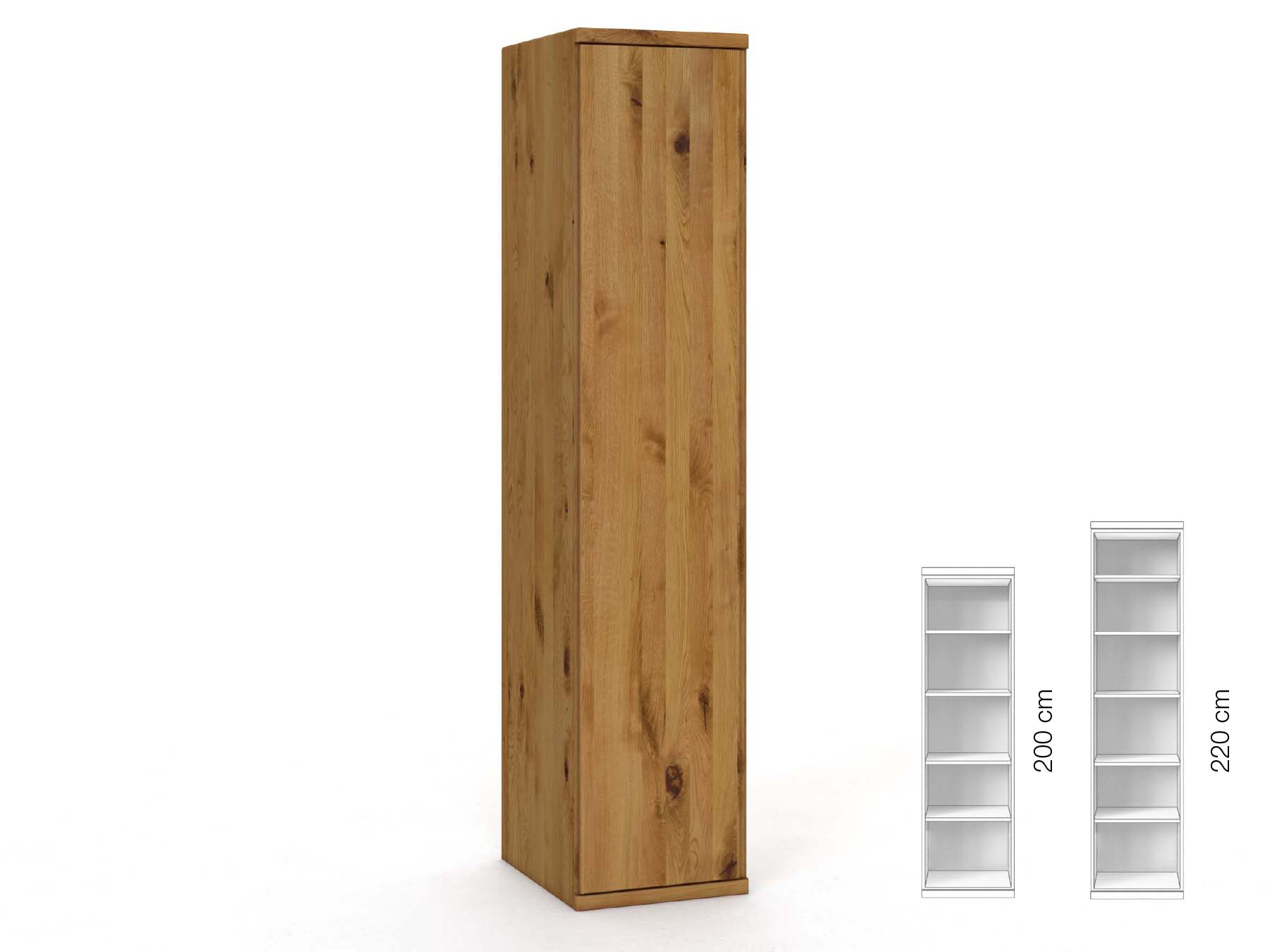 Wildeichenschrank „Valentin“, 1-türig, Höhe 220 cm, Griffausführung „Patrizia“, Inneneinrichtung: B, Türanschlag links