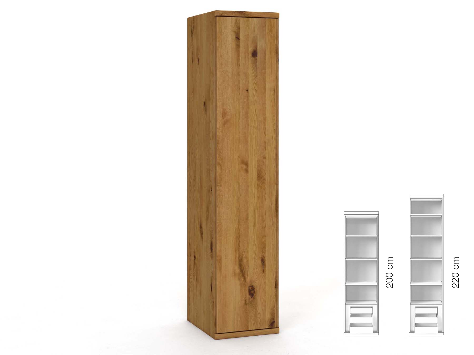 Wildeichenschrank „Valentin“, 1-türig, Höhe 220 cm, Griffausführung „Patrizia“, Inneneinrichtung: C, Türanschlag links