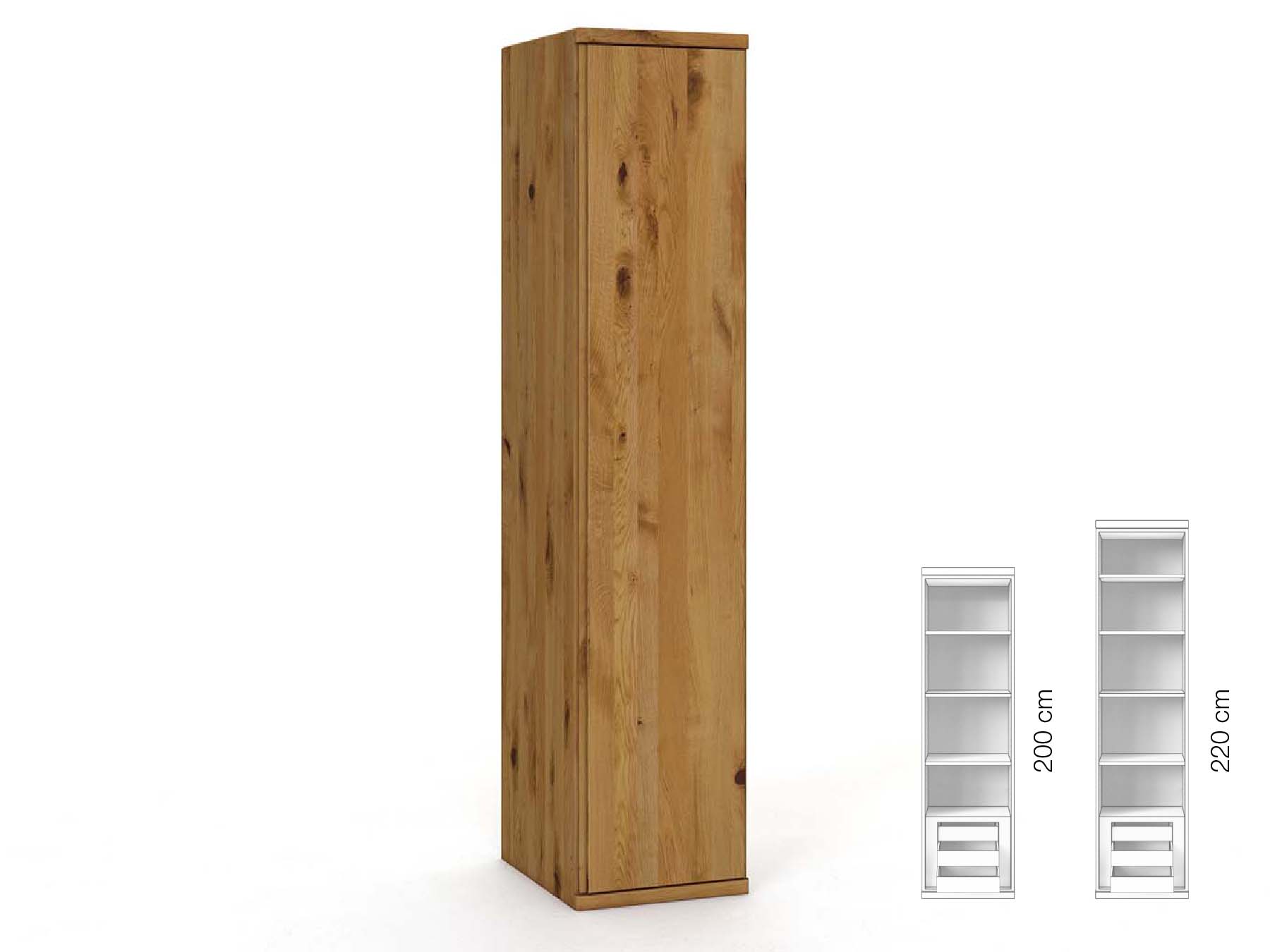 Wildeichenschrank „Valentin“, 1-türig, Höhe 220 cm, Griffausführung „Patrizia“, Inneneinrichtung: C, Türanschlag rechts