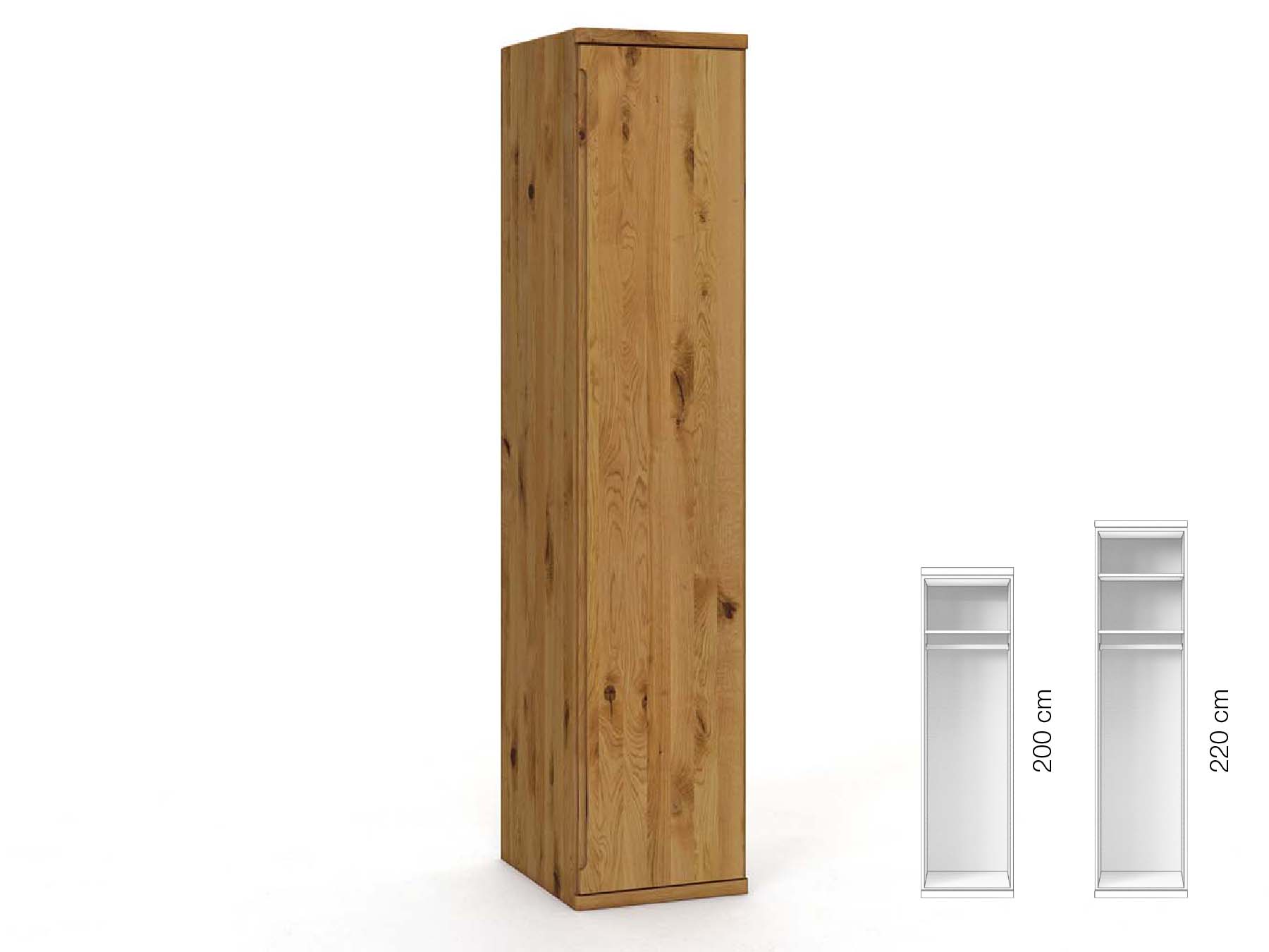 Wildeichenschrank „Valentin“, 1-türig, Höhe 220 cm, Griffausführung „Lukas“, Inneneinrichtung: A, Türanschlag rechts