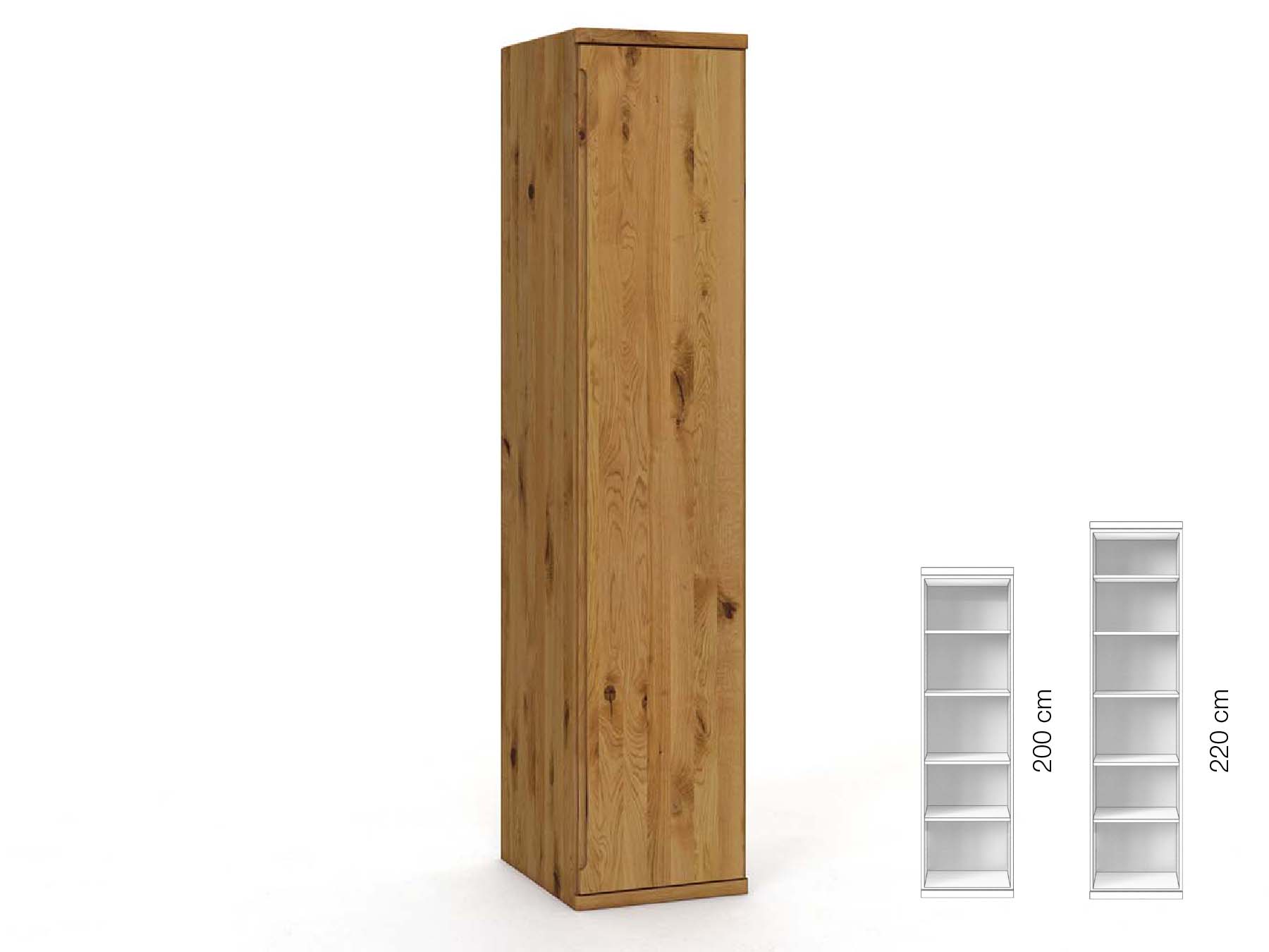 Wildeichenschrank „Valentin“, 1-türig, Höhe 220 cm, Griffausführung „Lukas“, Inneneinrichtung: B, Türanschlag rechts
