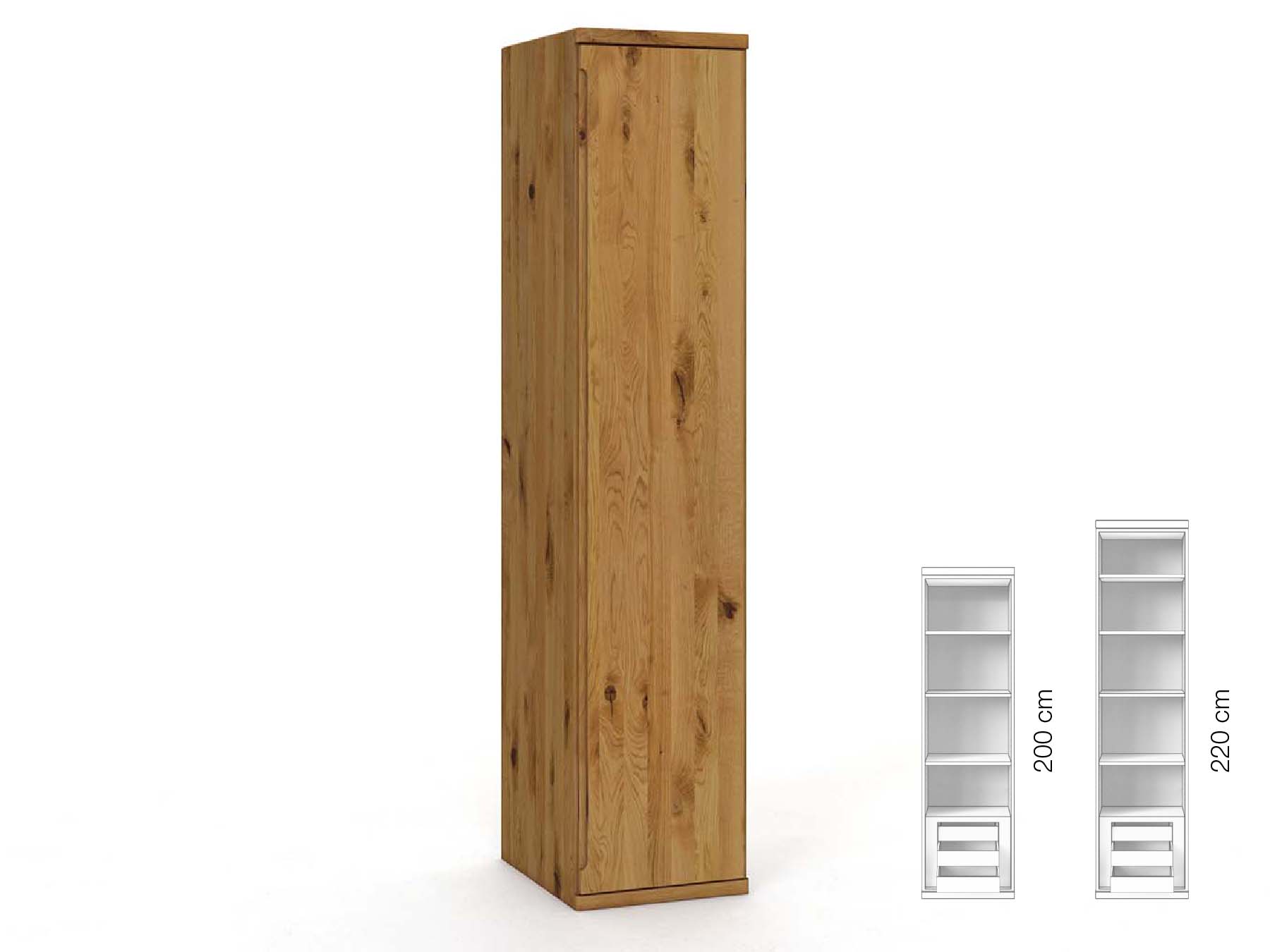 Wildeichenschrank „Valentin“, 1-türig, Höhe 220 cm, Griffausführung „Lukas“, Inneneinrichtung: C, Türanschlag rechts