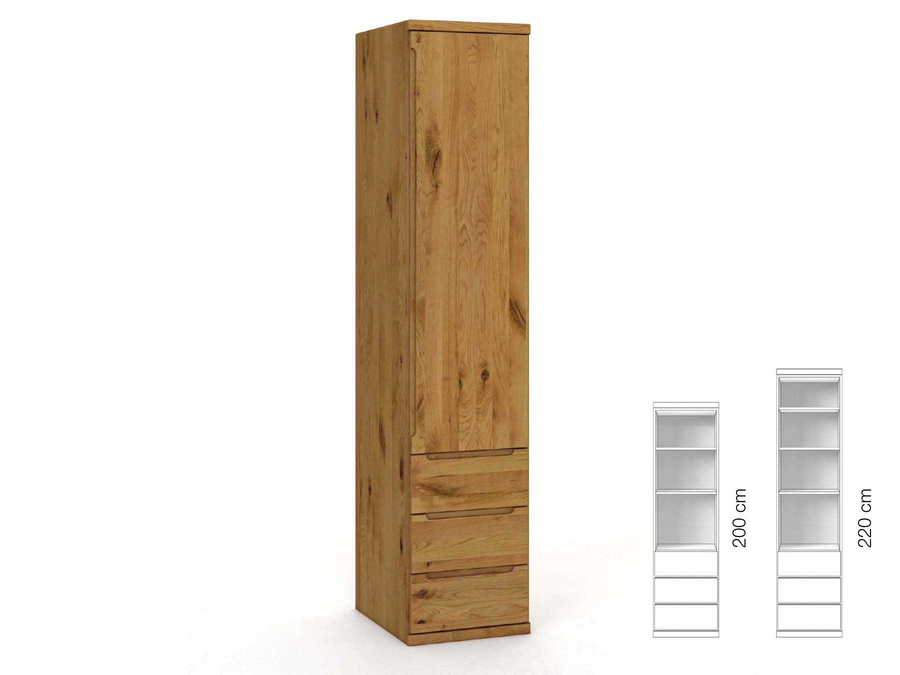 Wildeichenschrank „Valentin“, 1-türig, Höhe 220 cm, Griffausführung „Lukas“, Inneneinrichtung: D, Türanschlag rechts