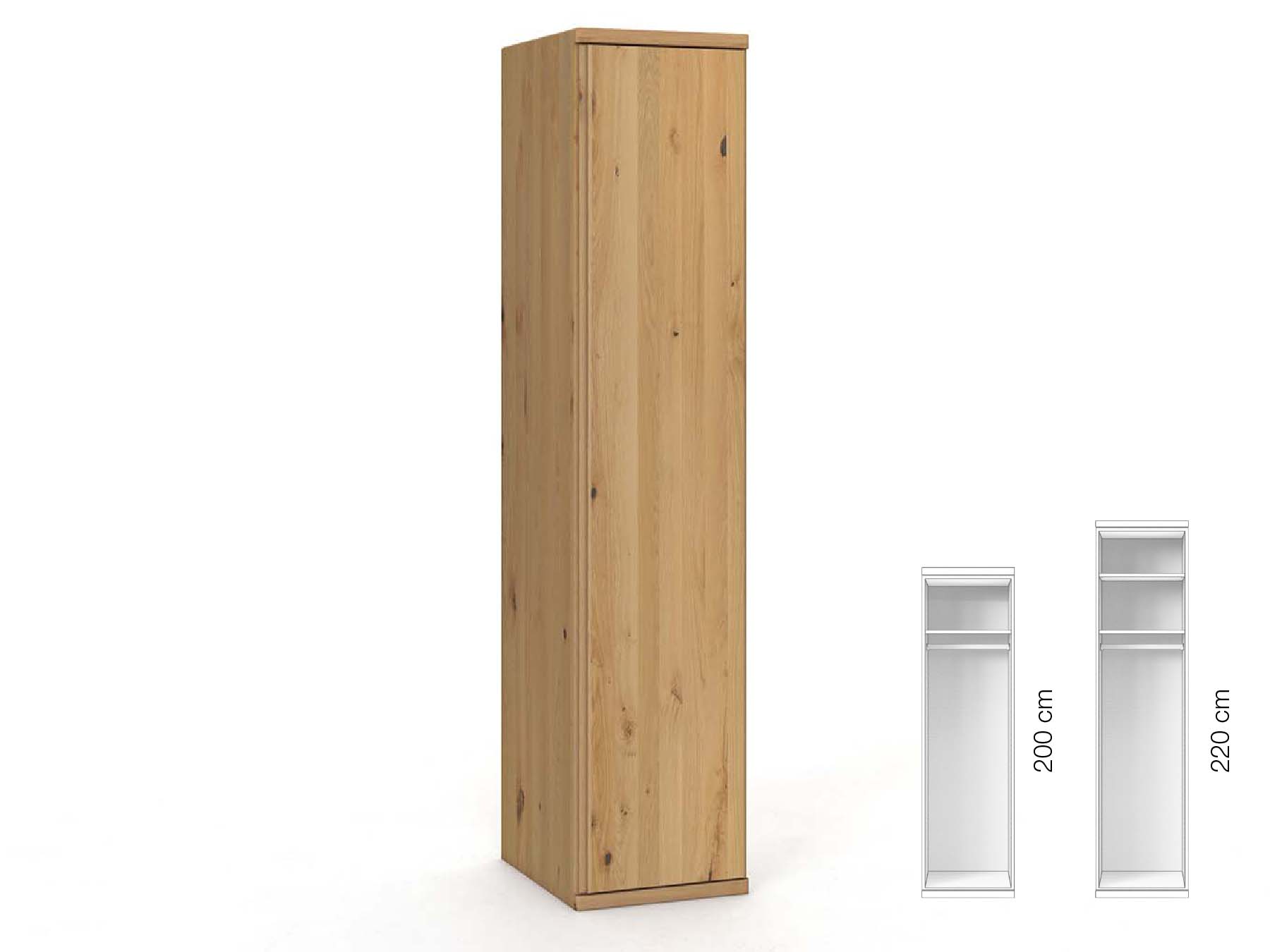 Wildeichenschrank Hell „Valentin“, 1-türig, Höhe 220 cm, Griffausführung „Patrizia“, Inneneinrichtung: A, Türanschlag rechts