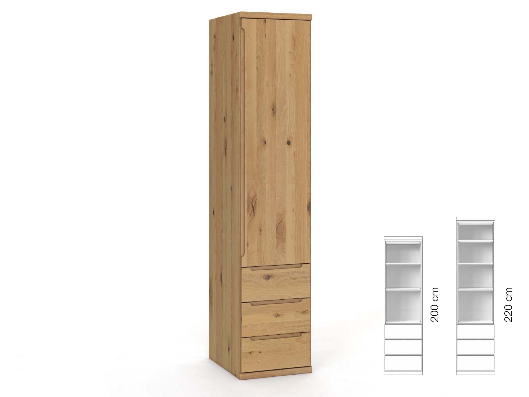 Wildeichenschrank Hell „Valentin“, 1-türig, Höhe 220 cm, Griffausführung „Lukas“, Inneneinrichtung: D, Türanschlag rechts