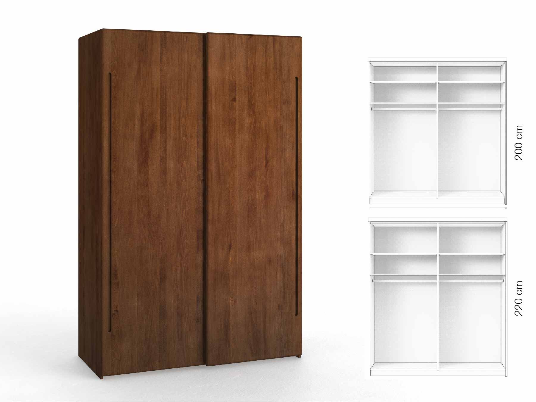 Kernbuchenschrank Dunkel „Viktor", 2-türig, Höhe 220 cm, Inneneinrichtung: A, Griff C