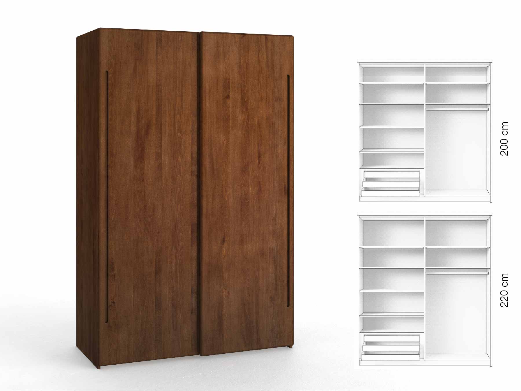 Kernbuchenschrank Dunkel „Viktor", 2-türig, Höhe 220 cm, Inneneinrichtung: D, Griff C