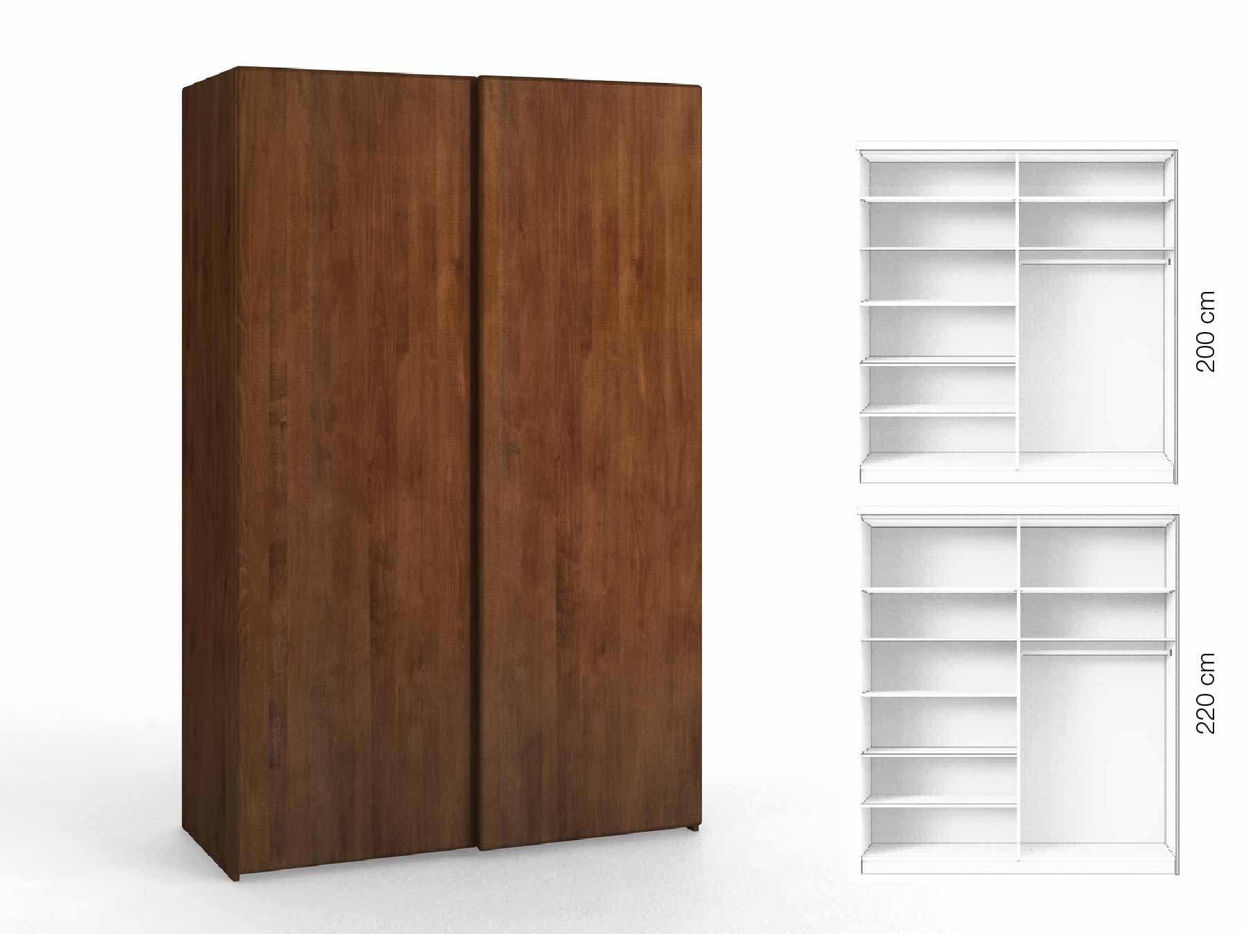 Kernbuchenschrank Dunkel „Viktor", 2-türig, Höhe 220 cm, Inneneinrichtung: B, Grifflos