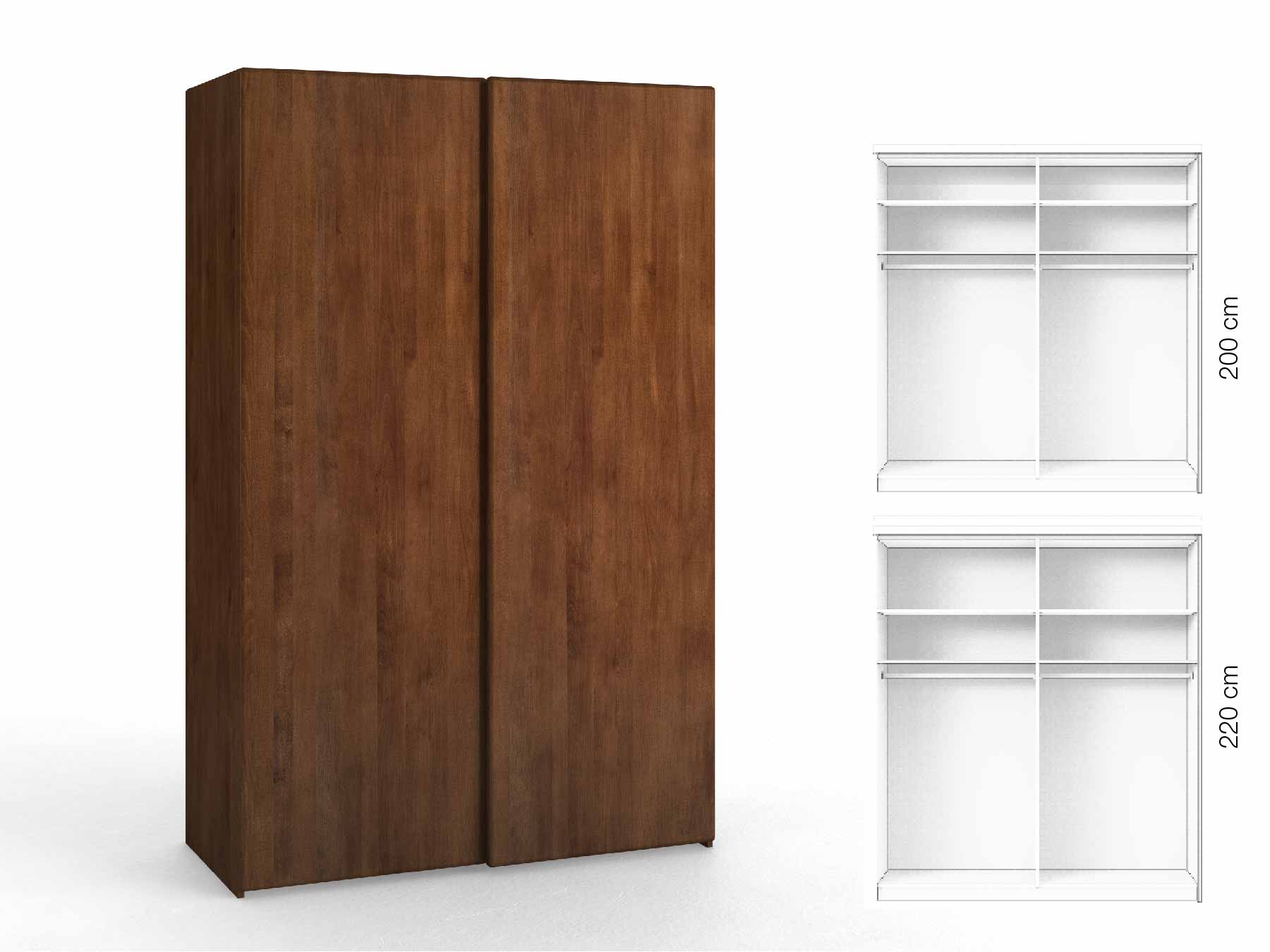 Kernbuchenschrank Dunkel „Viktor", 2-türig, Höhe 220 cm, Inneneinrichtung: A, Grifflos