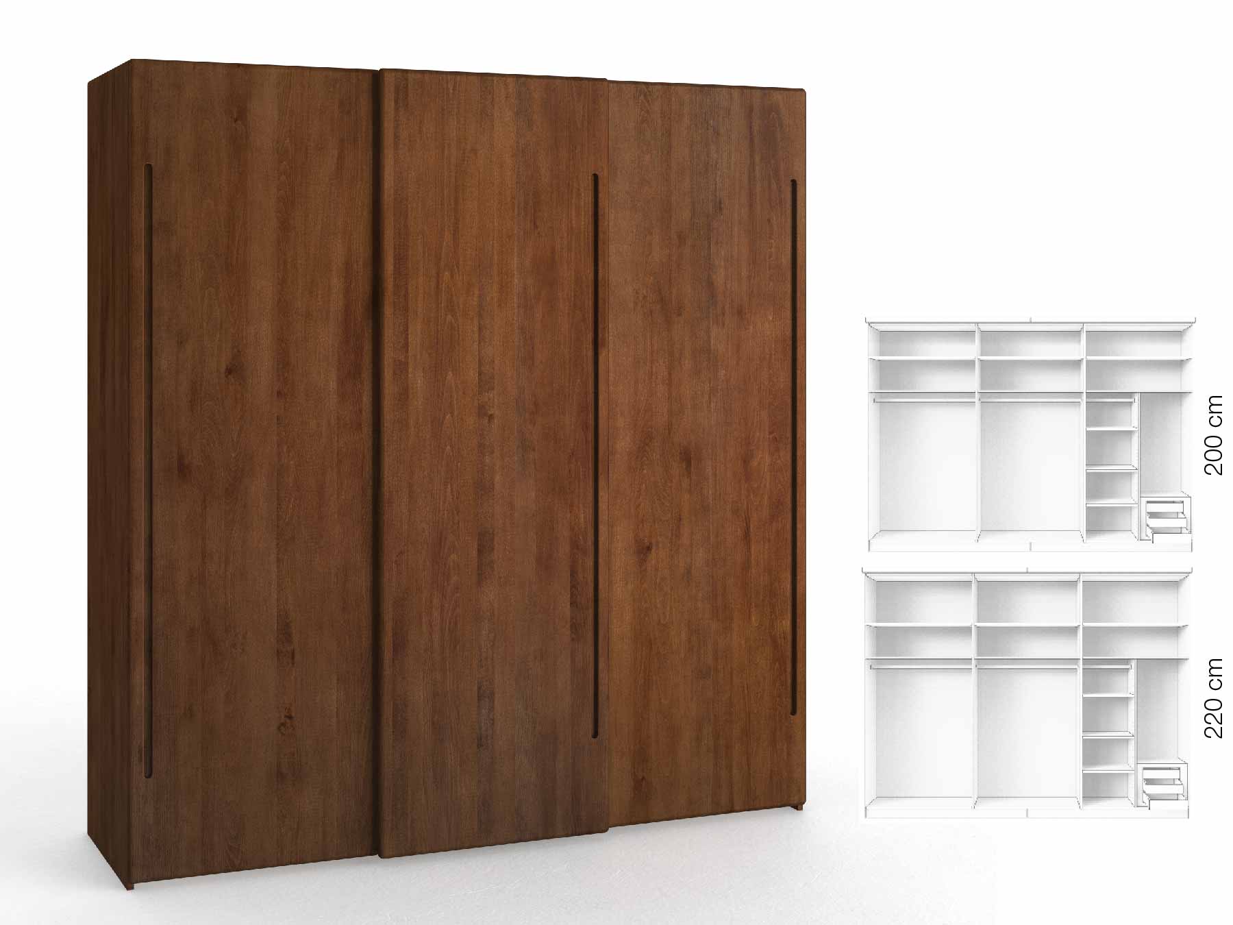 Buchenschrank Dunkel „Viktor", 3-türig, Höhe 220 cm, Inneneinrichtung: C, Griff C