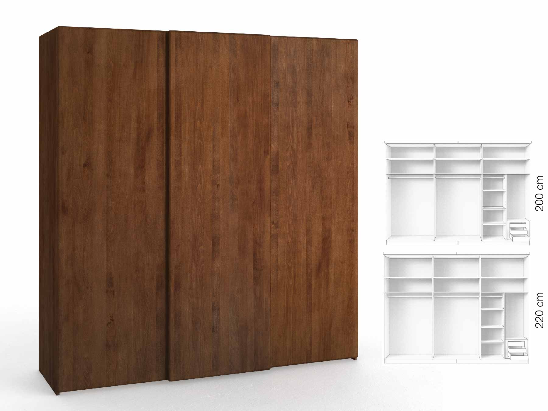 Buchenschrank Dunkel „Viktor", 3-türig, Höhe 220 cm, Inneneinrichtung: C, Grifflos