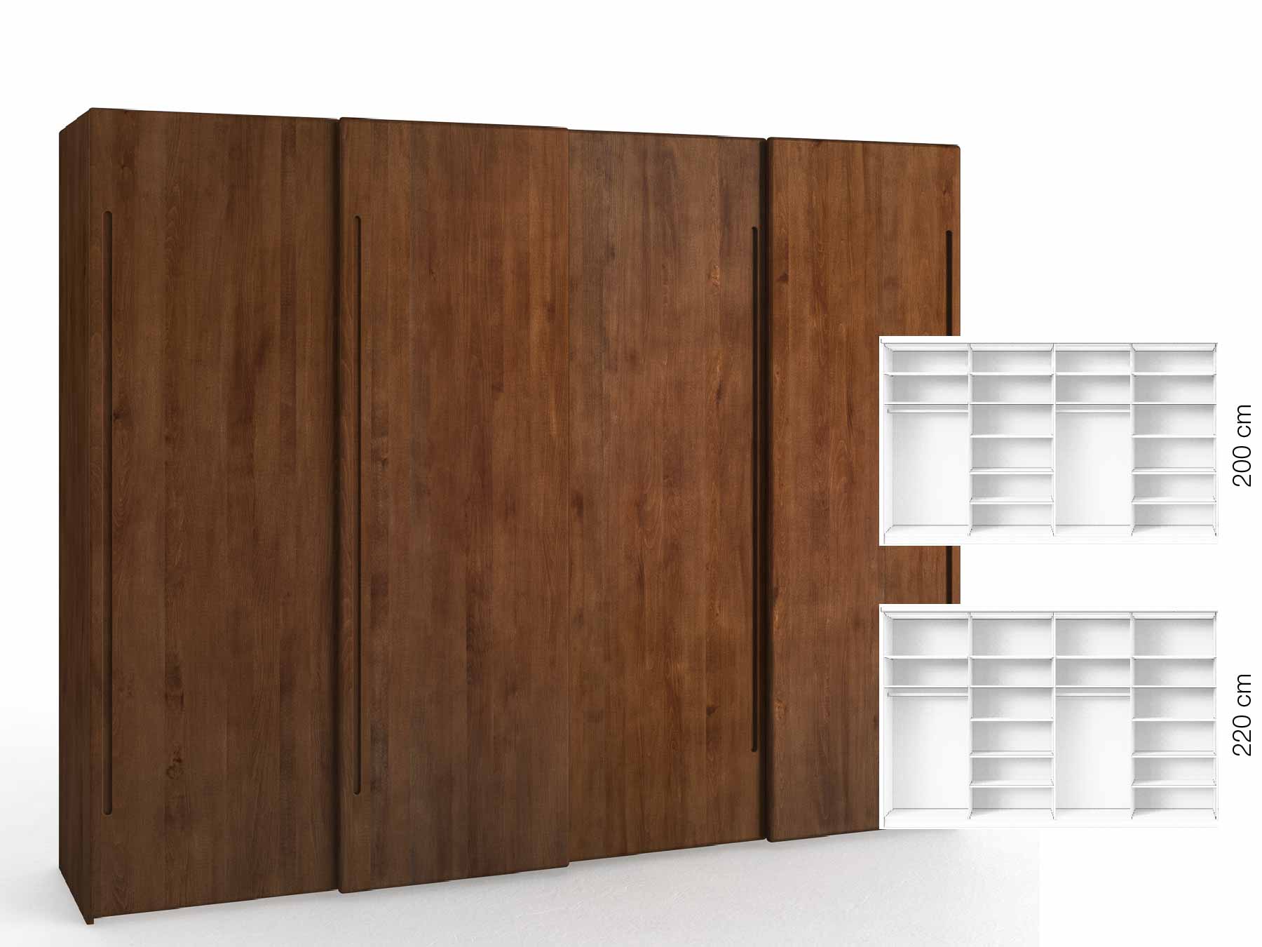 Buchenschrank Dunkel „Viktor", 4-türig, Höhe 220 cm, Inneneinrichtung: B, Griff C