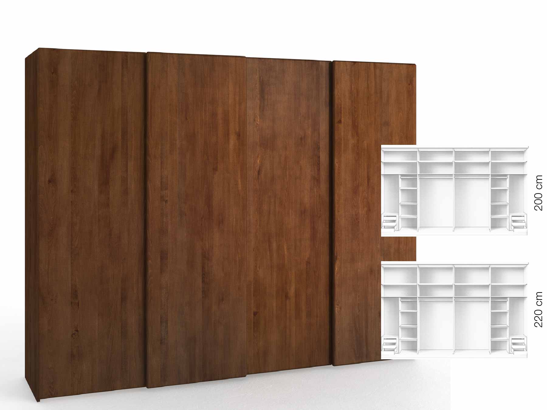 Buchenschrank Dunkel „Viktor", 4-türig, Höhe 220 cm, Inneneinrichtung: C, Grifflos