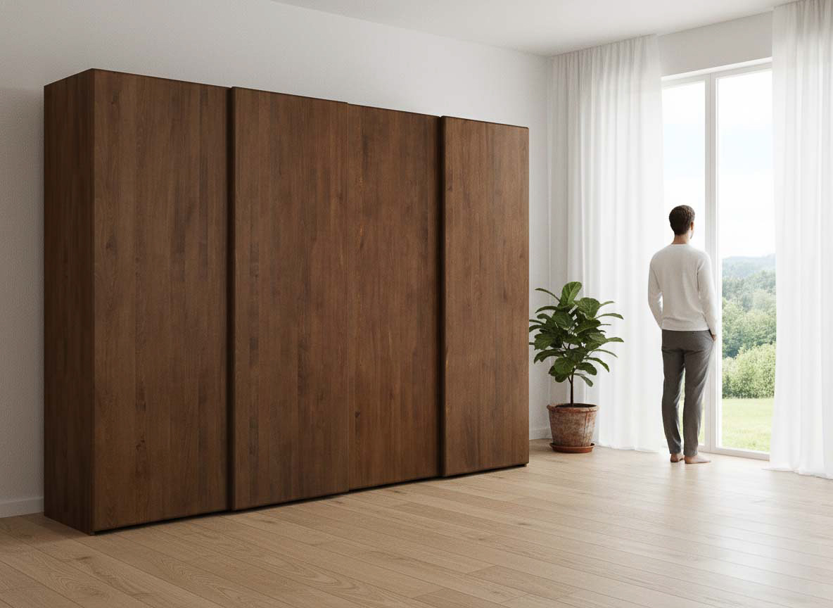 Buchenschrank Dunkel „Viktor", 4-türig, Höhe 220 cm, Grifflos