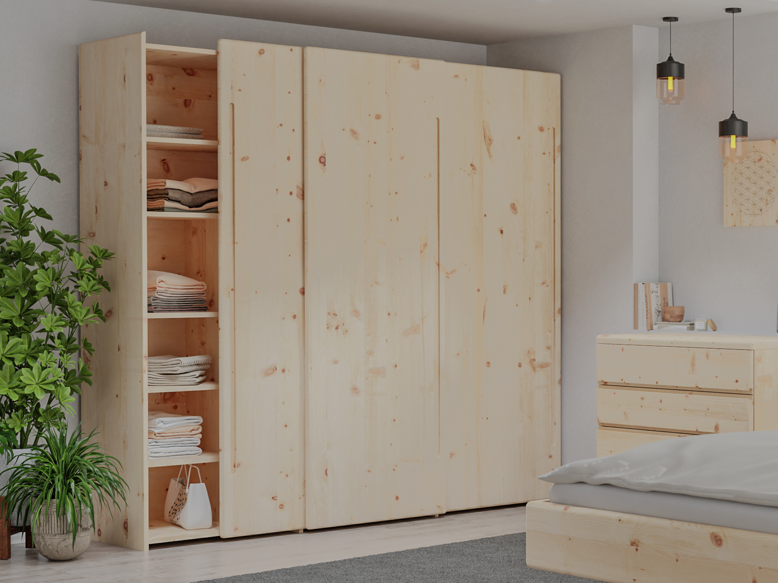 Zirbenschrank „Viktor", 3-türig, Höhe 220 cm mit Griff C