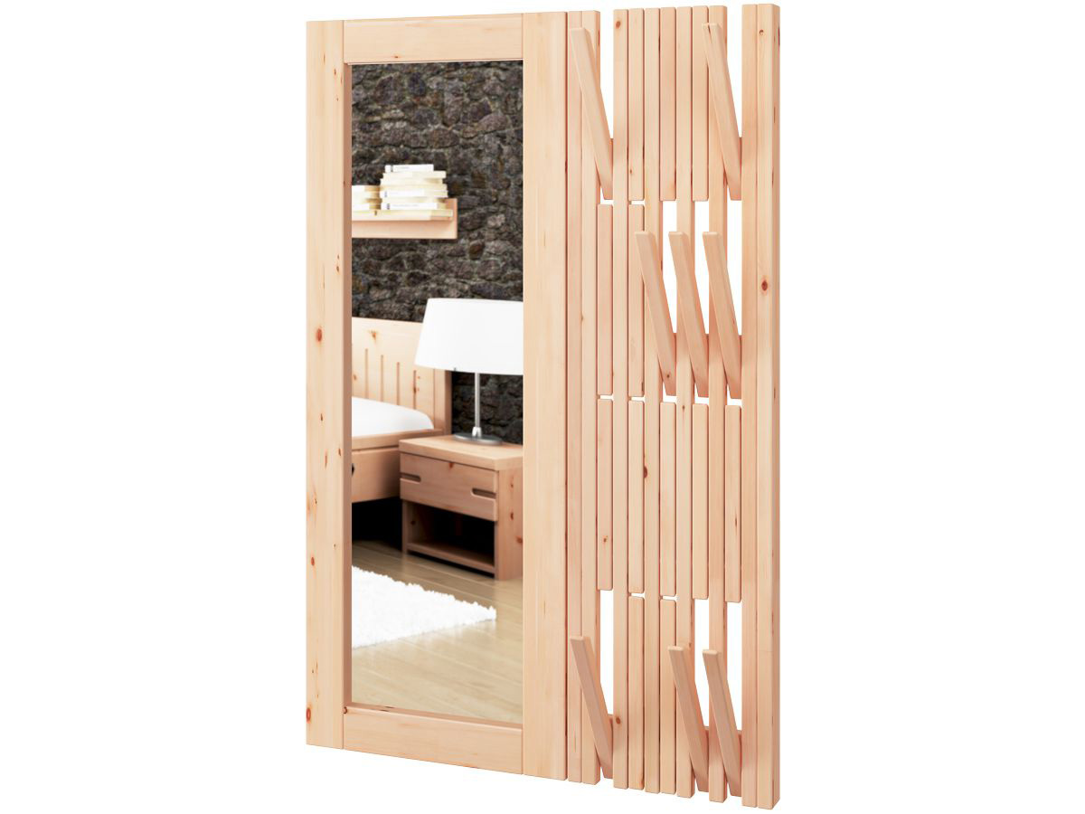 Wandgarderobe aus Zirbenholz mit Spiegel links