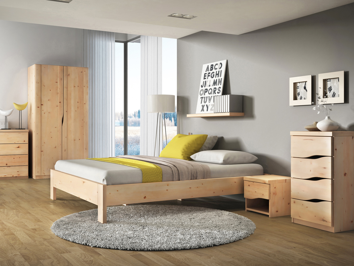 Zirbenschlafzimmer mit Zirbenschrank „Astrid“ 2-türig, Höhe 235 cm