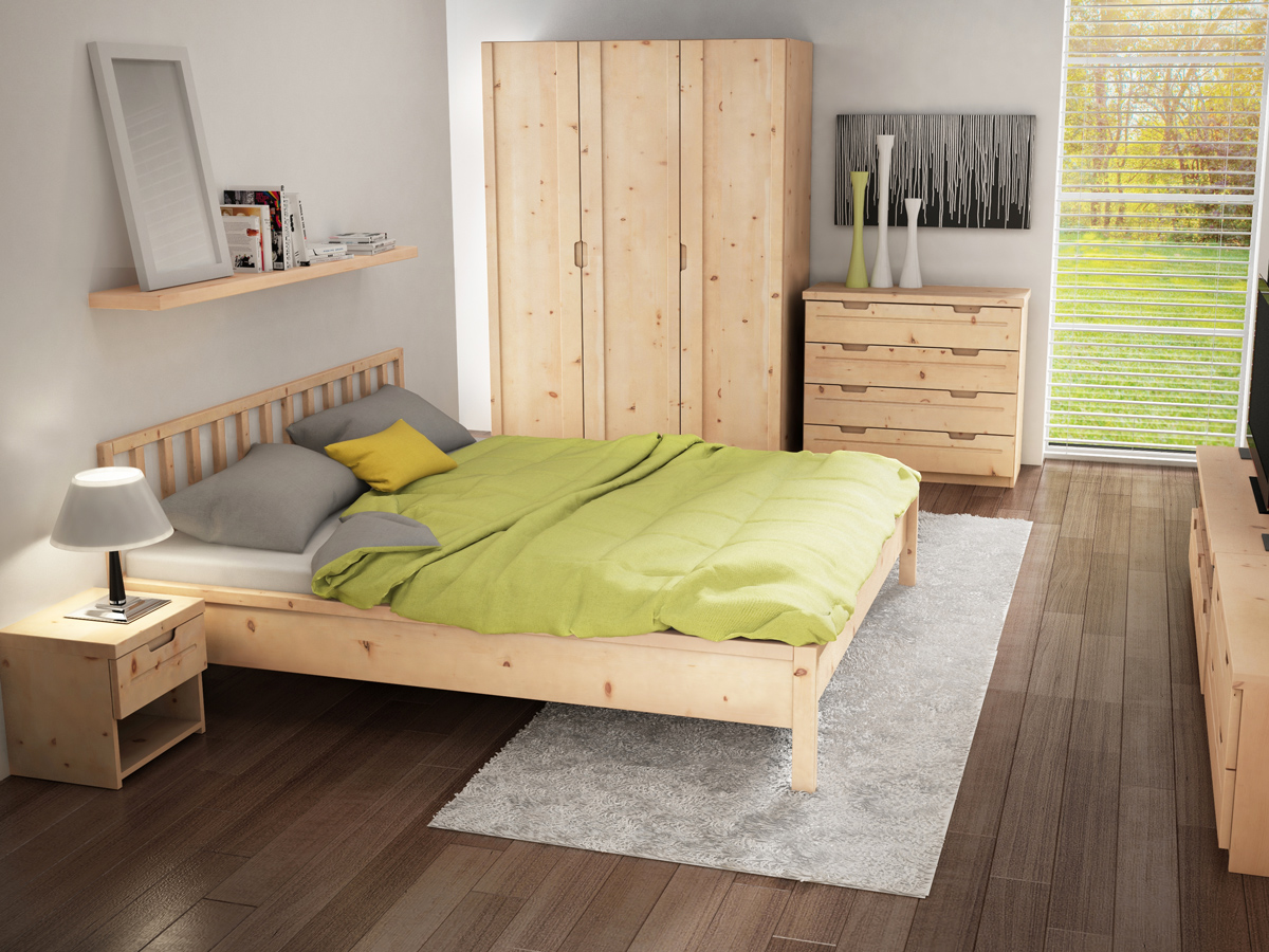 Zirbenschlafzimmer mit Zirbenschrank „Lukas“ 3-türig, Höhe 235 cm