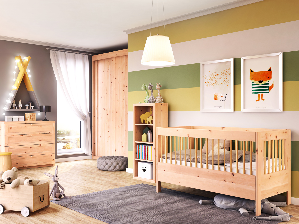 Kinderzimmer mit Babybett „Paula“ 70 x 140 cm 