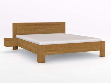 Eichenbett "Alois" Gravur Ying Yang mit Nachttischen